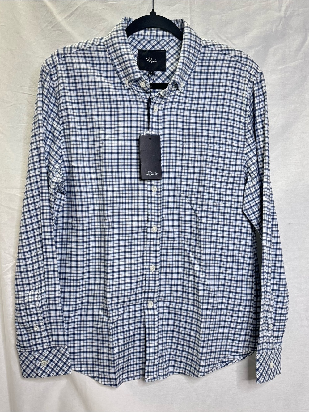 Rails Men's Navy and White Check Button-Down Shirt Sz S
